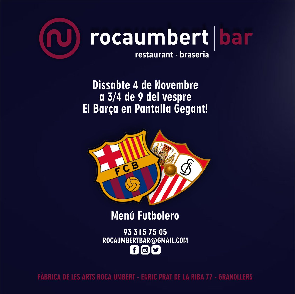RocaUmbertBar's tweet photo. Dissabte de futbol al @RocaUmbertBar https://t.co/T8oMuVPDuh