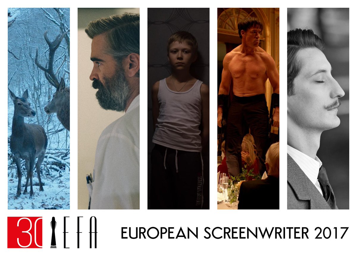 The noms for EUROPEAN SCREENWRITER 2017:
I. Enyedi, Y. Lanthimos &amp; E. Filippou, O. Negin &amp; A. Zvyagintsev, R. Östlund and F. Ozon! #efa2017