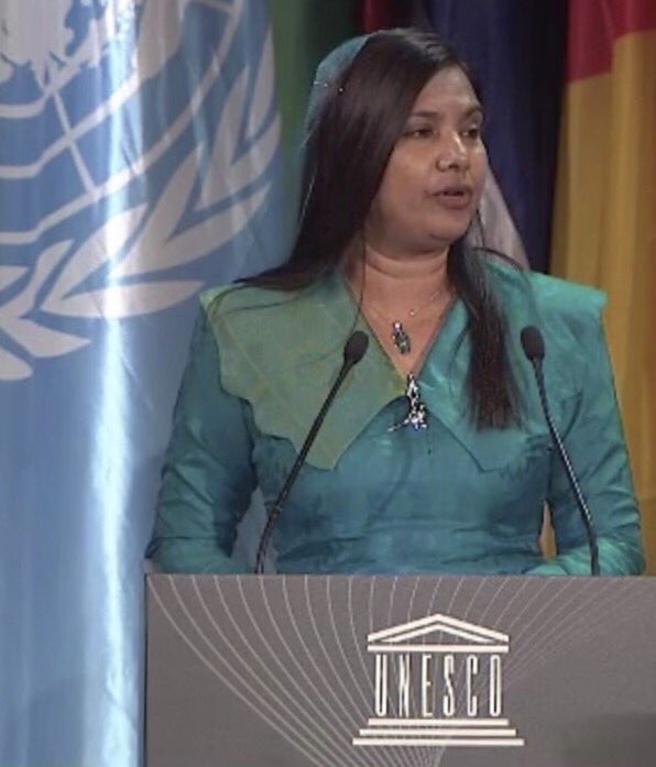 MoEdumv's tweet photo. Minister @aishathshiham delivered her statement at the General Policy Debate, 39th Session of @UNESCO General Conference ,Paris https://t.co/Kf8xXV3WeZ
