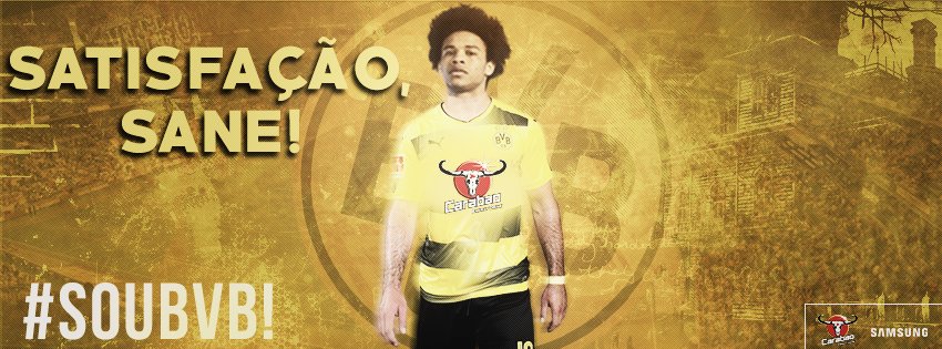 BVB_EBL's tweet photo. SATISFAÇÃO, SANÉ! O craque alemão é o mais novo reforço do clube por incríveis 200 milhões. #SatisfactionSane https://t.co/jmUwUw4Zk2