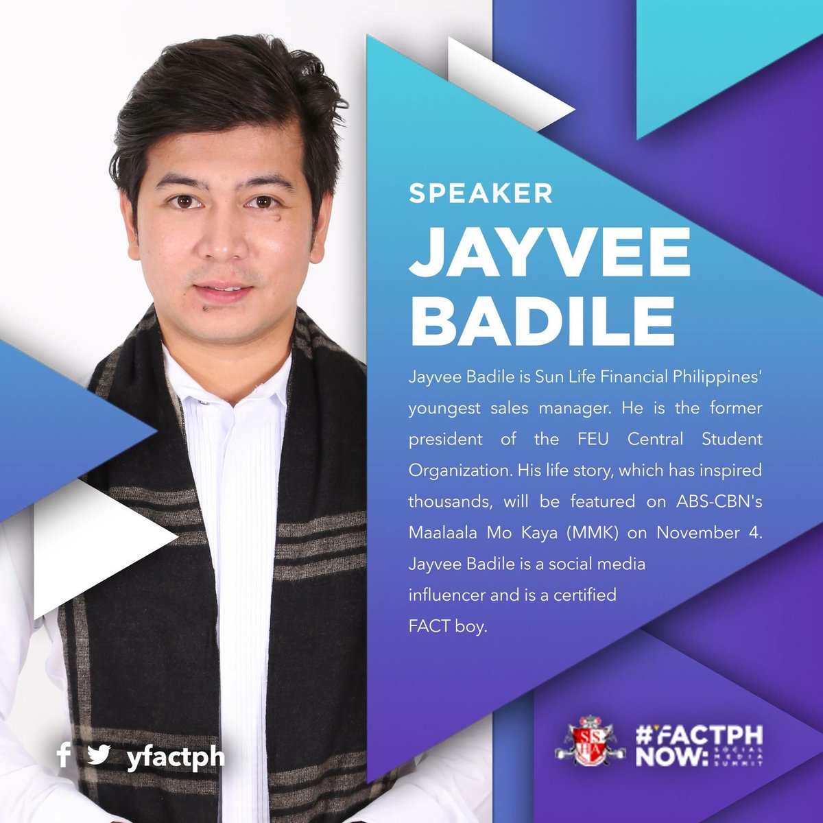 yFACTph's tweet photo. Tonight's #MMKLifeGoals is @JayveeBadileNEW's life story. Catch him on November 11 in San Beda Manila. Lodi! https://t.co/byUe7ELSix