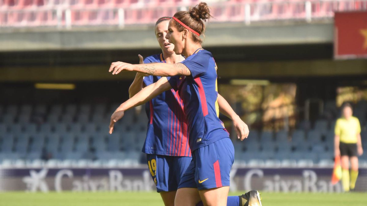 FCBfemeni's tweet photo. 📷 Dos gols de @Patri8Guijarro i un de @natasa_andonova en el triomf del Mini / Patri y Andonova, goleadoras contra el Sporting Huelva https://t.co/HzOZHaEoT7
