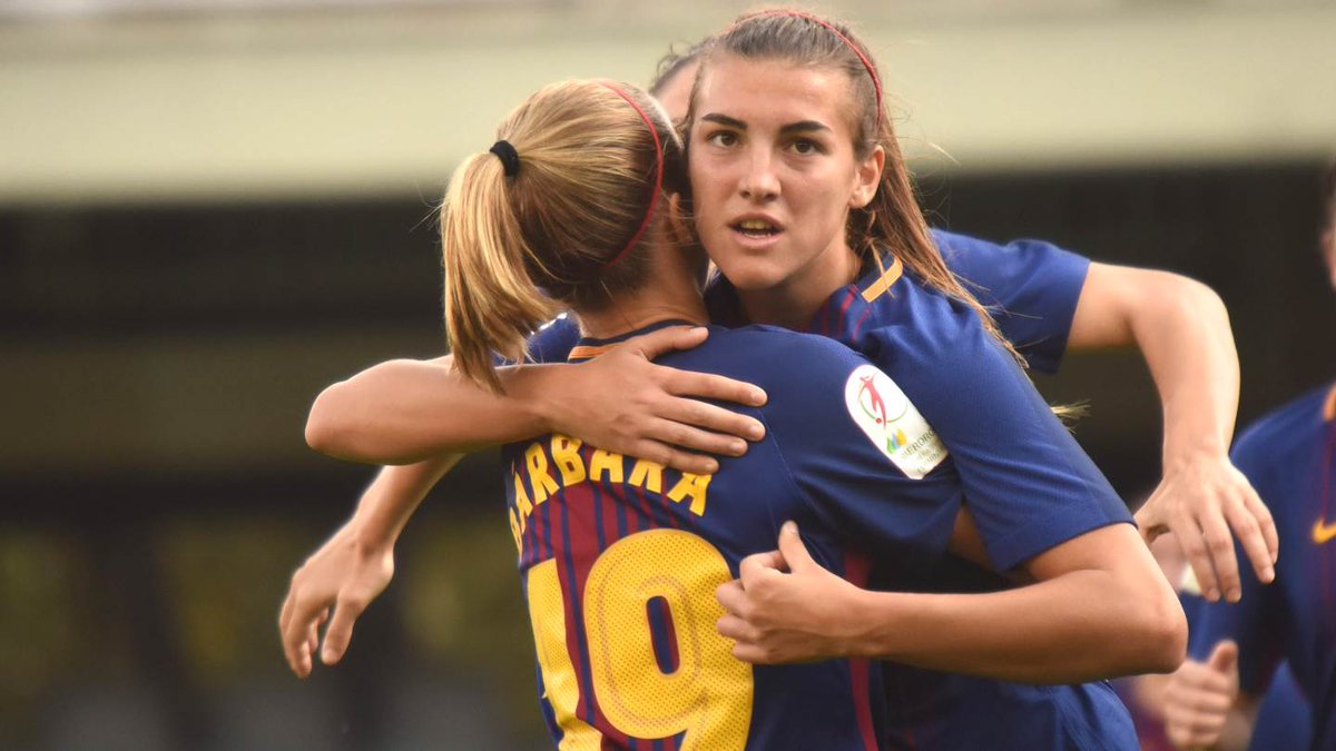 FCBfemeni's tweet photo. 📷 Dos gols de @Patri8Guijarro i un de @natasa_andonova en el triomf del Mini / Patri y Andonova, goleadoras contra el Sporting Huelva https://t.co/HzOZHaEoT7