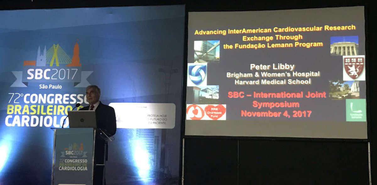 MBittencourtMD's tweet photo. Peter Libby is going over how to foster CV research in Brazil @fundacaolemann @lemannoficial #SBC2017 https://t.co/rZ6HYruVQO