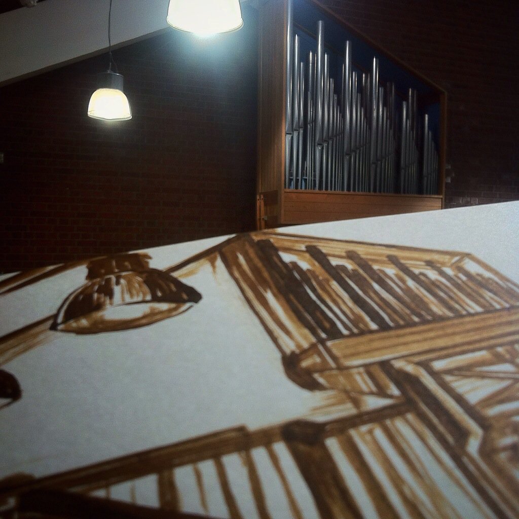 KirstyJKerr's tweet photo. Sketching a #Limehouse hidden gem at @huskcoffee... #Organ #HuskOrgan #OrganProject #EastLondon #Residency https://t.co/B6eoNu7xAb