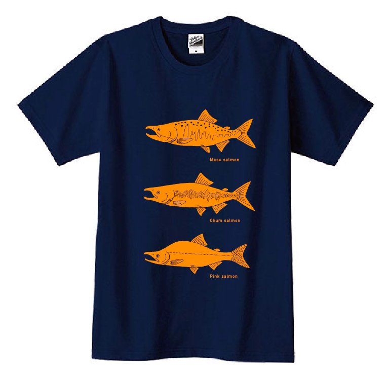 「日本の河川に溯上する代表的なサケ科魚類Tシャツを作りました。上から(個人的に美味」|きのしたちひろ 新刊2/1発売📕のイラスト