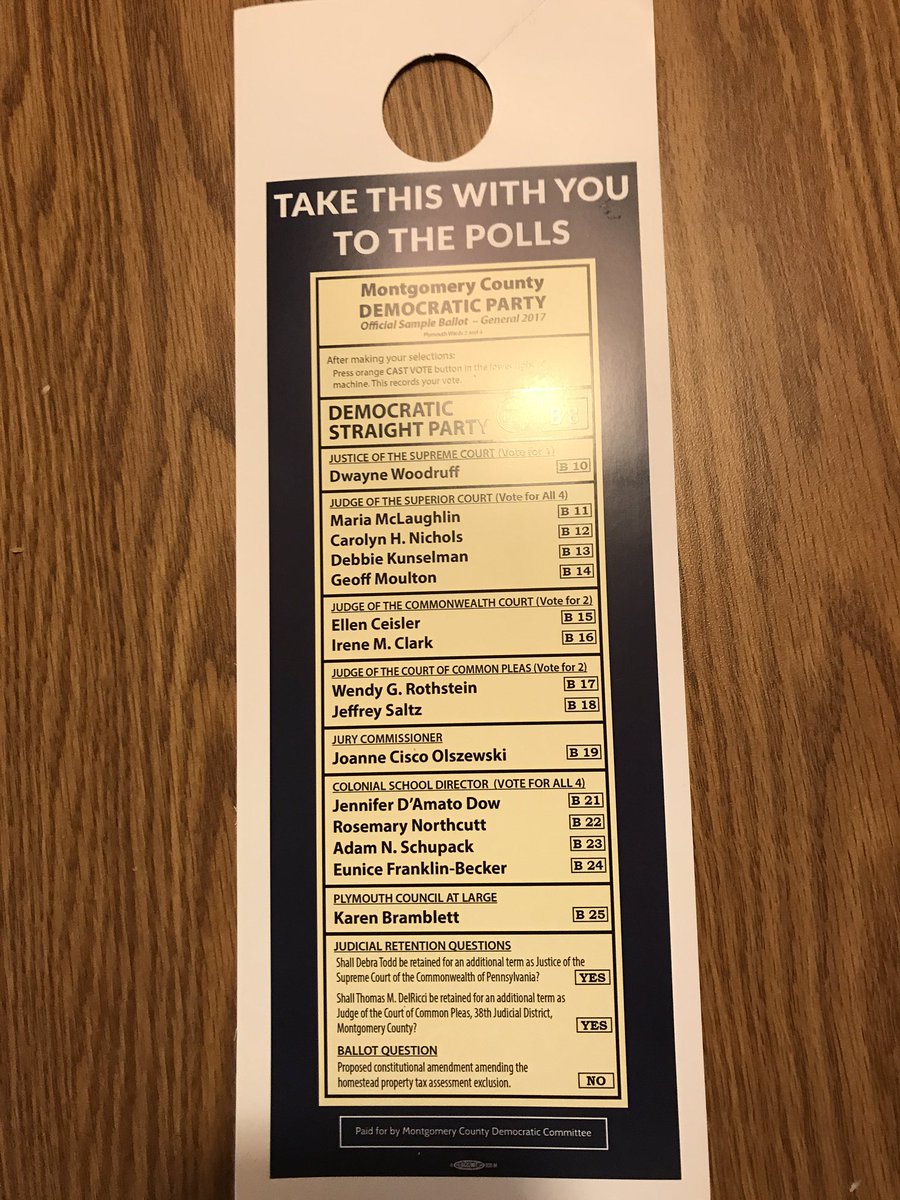 WendyRothstein's tweet photo. I hit 75 doors 2day It takes a village 2 cover the county. Thanks @MontcopaDems volunteers &amp; committee people 4 door hanging sample ballots https://t.co/5maWR02rt3
