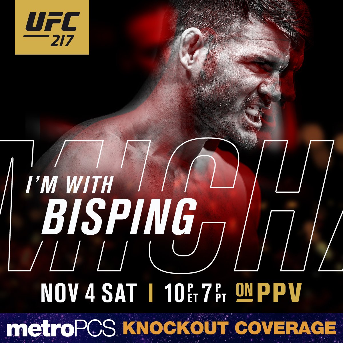 ufc's tweet image. The Count defends tonight!

RT if you&apos;re w/ the champion | @Bisping | Saturday, Nov. 4 | LIVE on PPV | @MetroPCS #UFC217