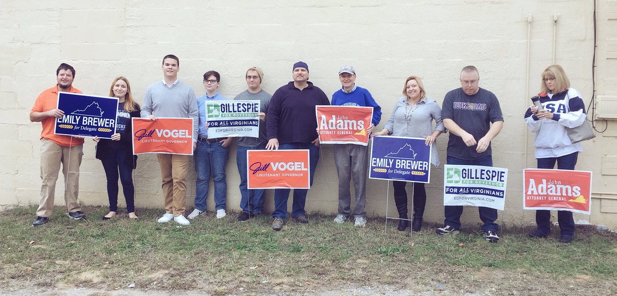 thenamesbaxter's tweet photo. We are about to slay some doors @EdWGillespie @JillHVogel @JohnAdamsforVA @BrewerForVa #TeamVa #VaGoingRed #3MoreDays #November7th #VaGov https://t.co/9XfCwFiPTB