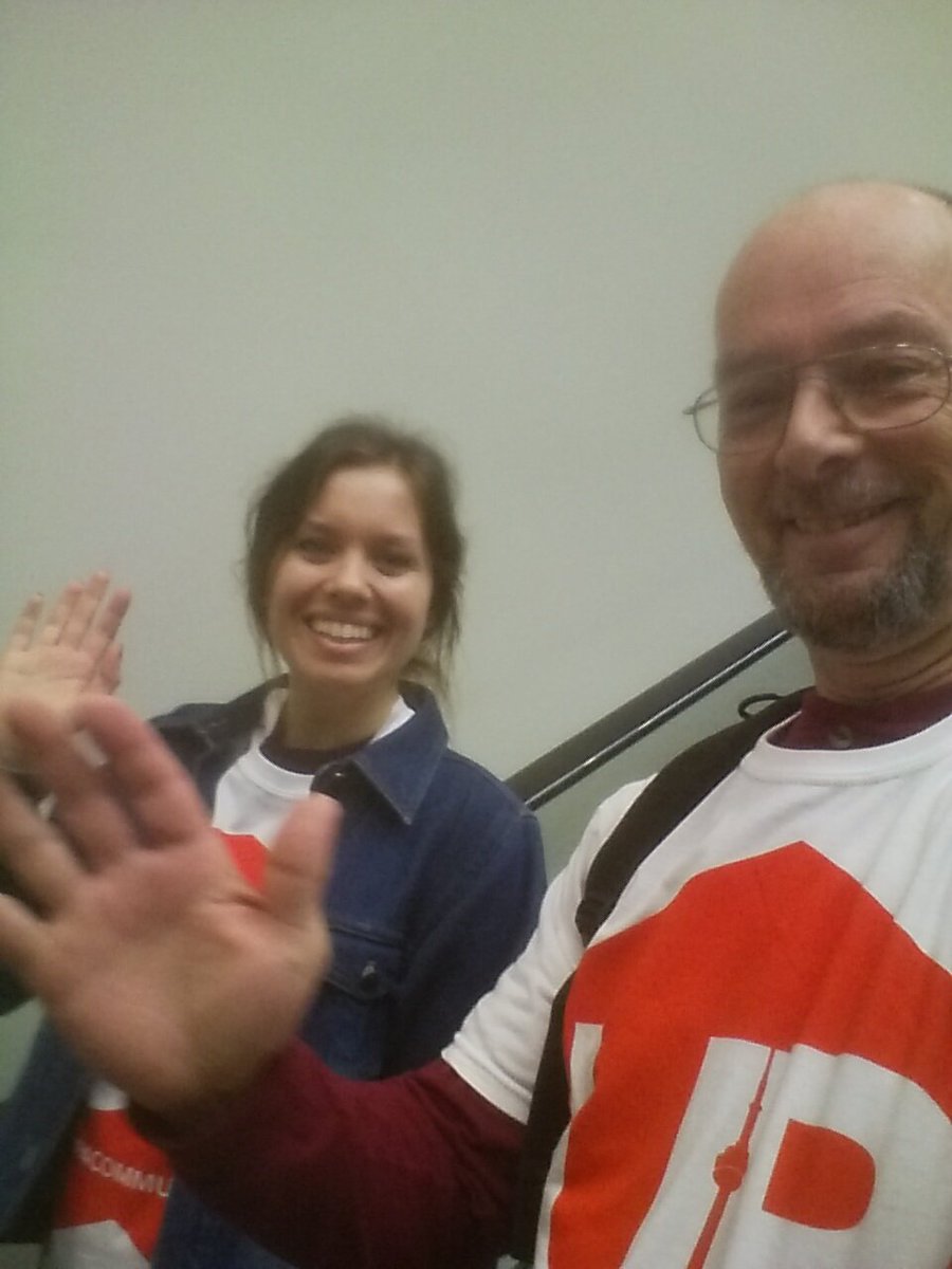 tomchalmers55's tweet photo. Michelle and I coming down the escalator after the climb. She smoked me 'cause she's younger and better looking than me, and in better shape https://t.co/qBiww7djIk