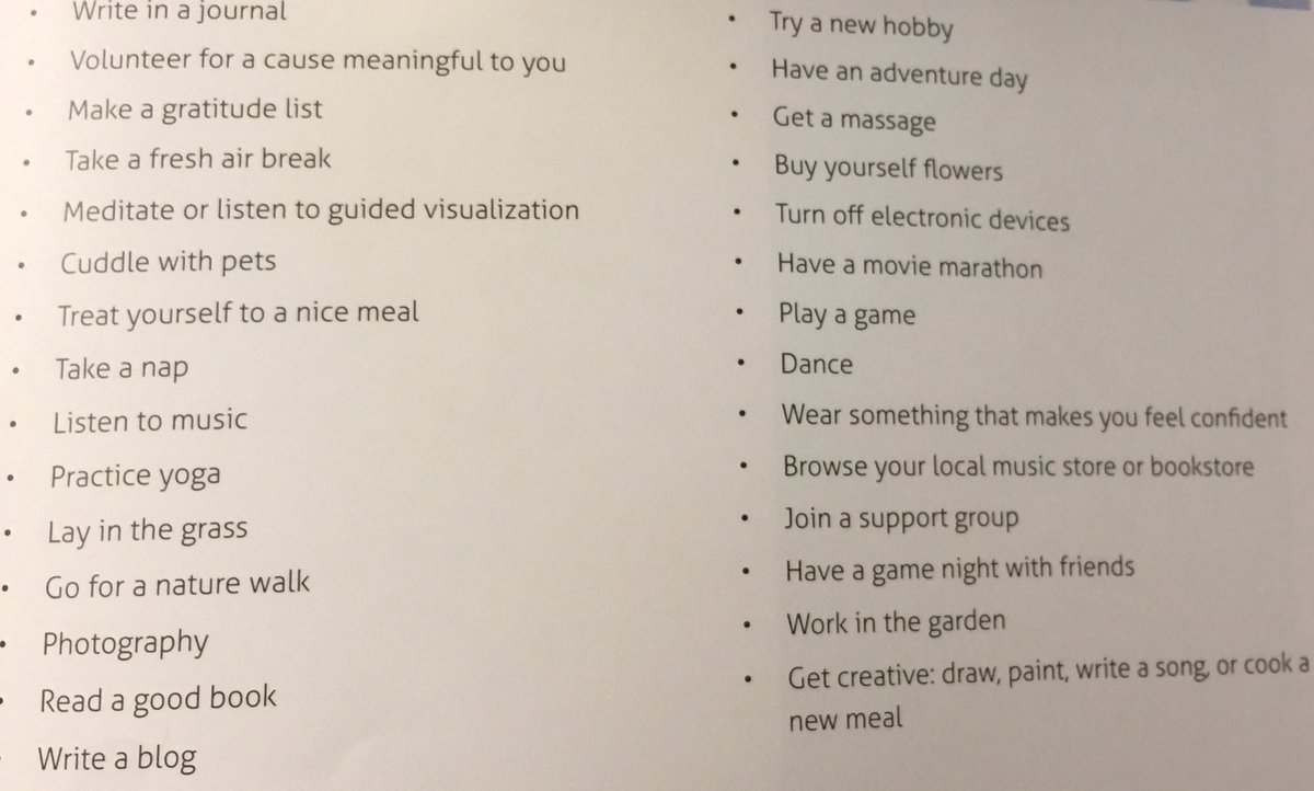 joyousimplicity's tweet photo. Self care activities! Great presentation Janelle from ASEBP! #Wellness #PDAC2017 @ATAlocal8 @eriktlarson https://t.co/R7Jd82X18s