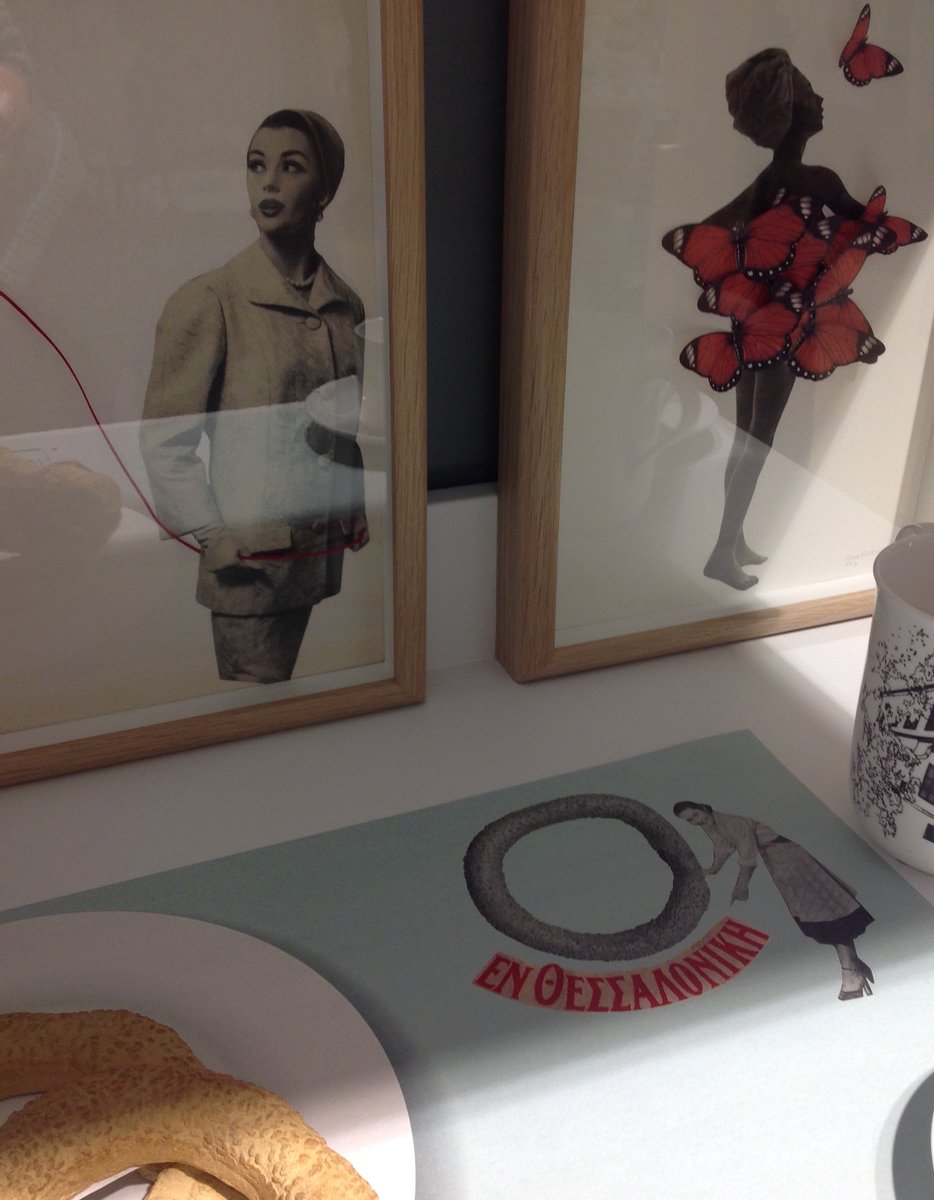 DMesander's tweet image. My collages &amp;amp; placemat design for Thessaloniki cult snack the koulouri, here unedible by ceramic artist C. Morali, both our work @hellofrom