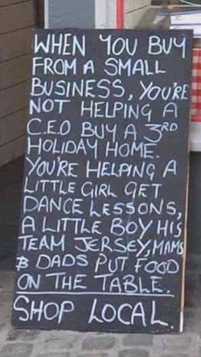 BenSulston's tweet photo. A lot of truth in this black board #buylocal #supportlocal #SmallBusiness #truth #think #shoplocal https://t.co/yTNeh3DtzD