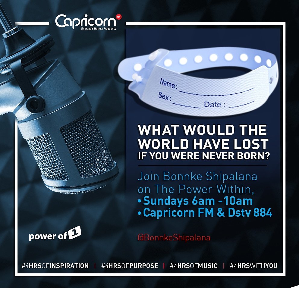 BonnkeShipalana's tweet photo. Let's hang together tomorrow on The Power Within #Capricorn FM #Dstv884 #4HrsOfInspiration #4HrsOfPurpose #4HrsOfMusic #4HrsWithYou https://t.co/Q9E9GzKE38
