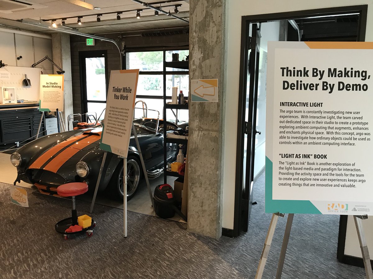 argodesign's tweet photo. Welcome @radofficetour guests! Check out the argo #futurebarn, complete with the #argocobra, #interactivelight, and argo swag to take home https://t.co/OAFuz7s4SJ
