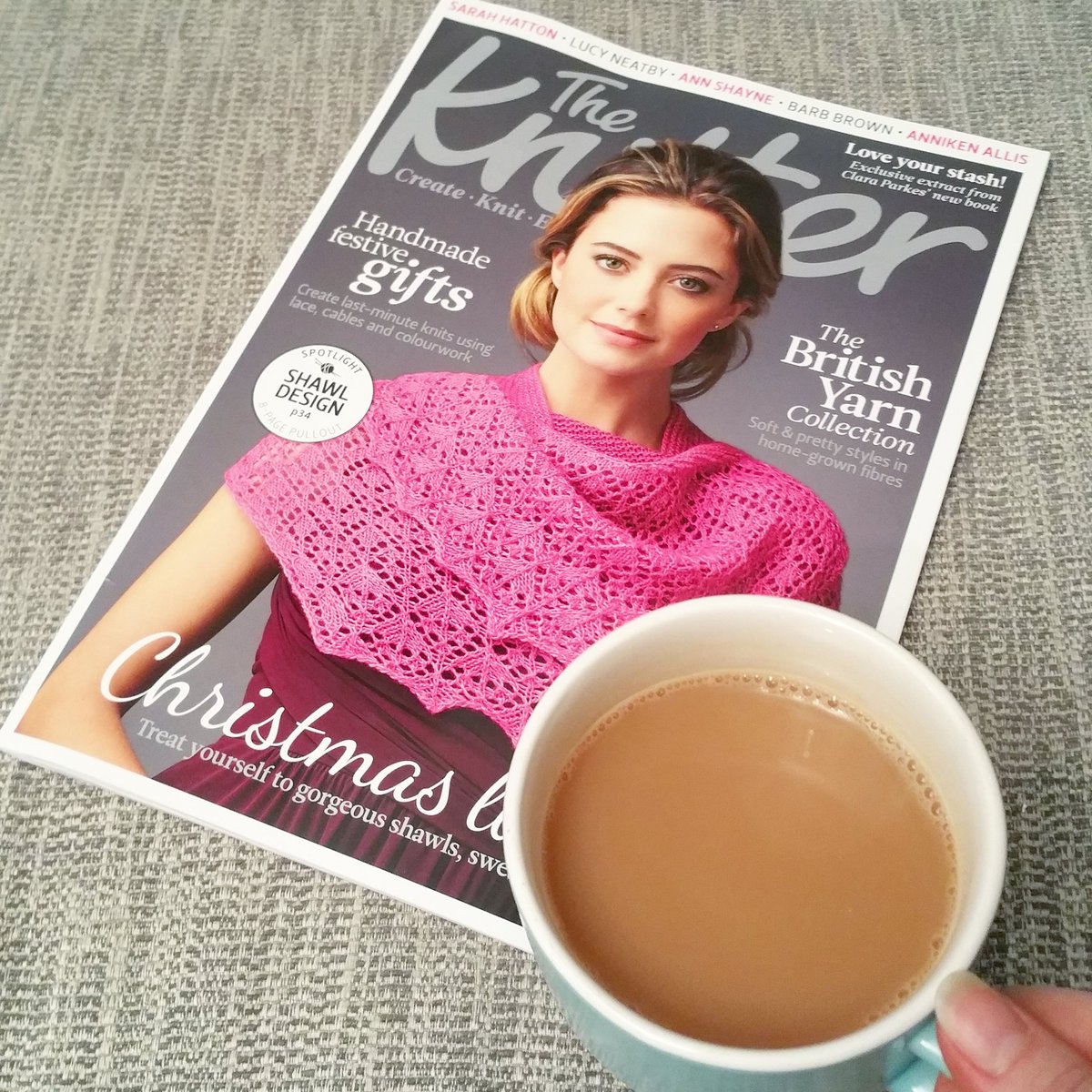 seasheepshe's tweet photo. That moment when the new issue of The Knitter arrives at the end of a long hard slog of a week! #Tea #Knitting #weekend #relax #Favourite https://t.co/b40Dy3DOBx