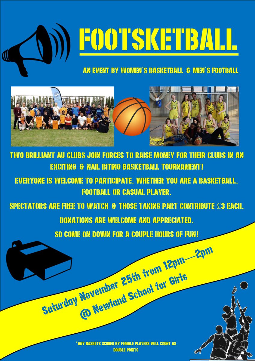 Come on down for a couple hours of fun in an event brought to you by two brilliant AU clubs 🎉 #womensbball🏀 #football⚽️