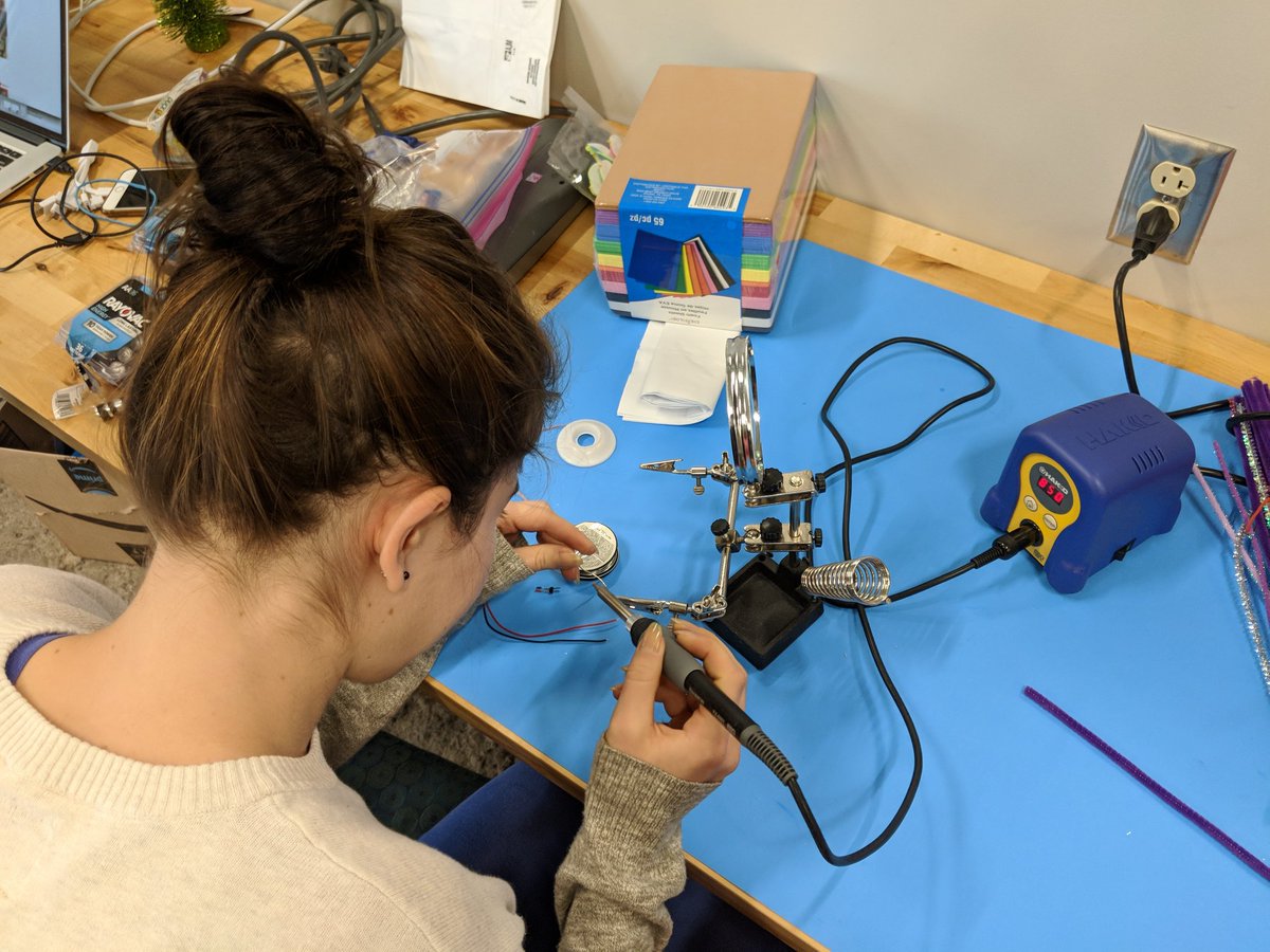 tooshel's tweet image. Someone had to soldier this time! #devfestmuncie #nodebots