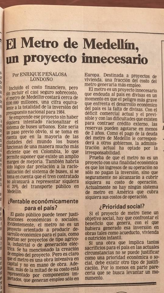 MarioErTorres's tweet photo. Esto decía el "doctor" Peñalosas sobre el metro de medellín hace un tiempito. 
Está claro que nos espera en Bogotá...... https://t.co/YbNG1cUNlb