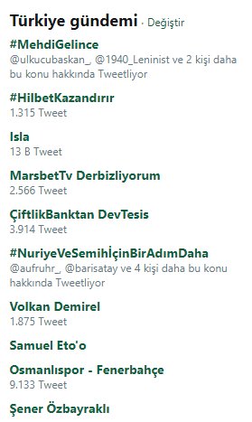 #NuriyeVeSemihİçinBirAdımDaha tagi ile Türkiye Gündemi 6. sıradayız.
1. sıraya ulaşana kadar yazmaya ve RT'lere devam dostlar.
Dayanışma ile