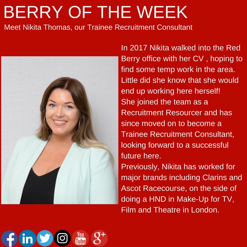 HRGORecSomerset's tweet photo. This week's #BerryOfTheWeek is Nikita, from our Yeovil office! 😀 😀 https://t.co/Wbp0TxayxZ