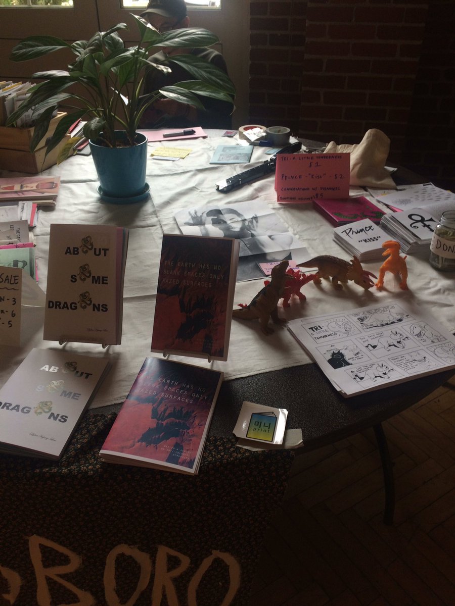 zinesboro's tweet photo. Our zine vending set up at #zinemachine https://t.co/mwdQRSyIxu