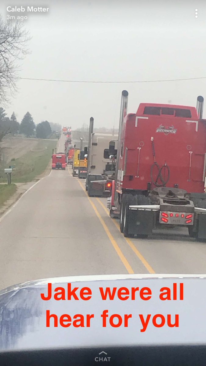 justinfastert's tweet photo. Semi's for days for the teenager that die in Kansas in pickup accident at his funeral. They ran out of parking for semi's https://t.co/odQ5z8W4fX