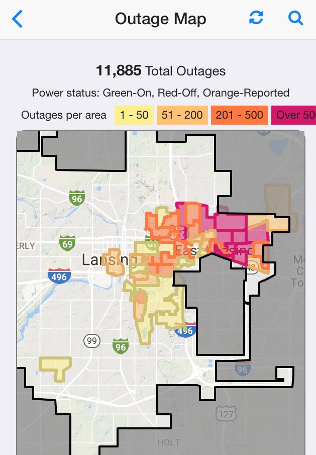 WKARnews's tweet image. As of 2:20pm, this is @BWLComm reported outages around @CityofEL @michiganstateu @meridiantwp #MSU #EastLansing #severweather #miwx