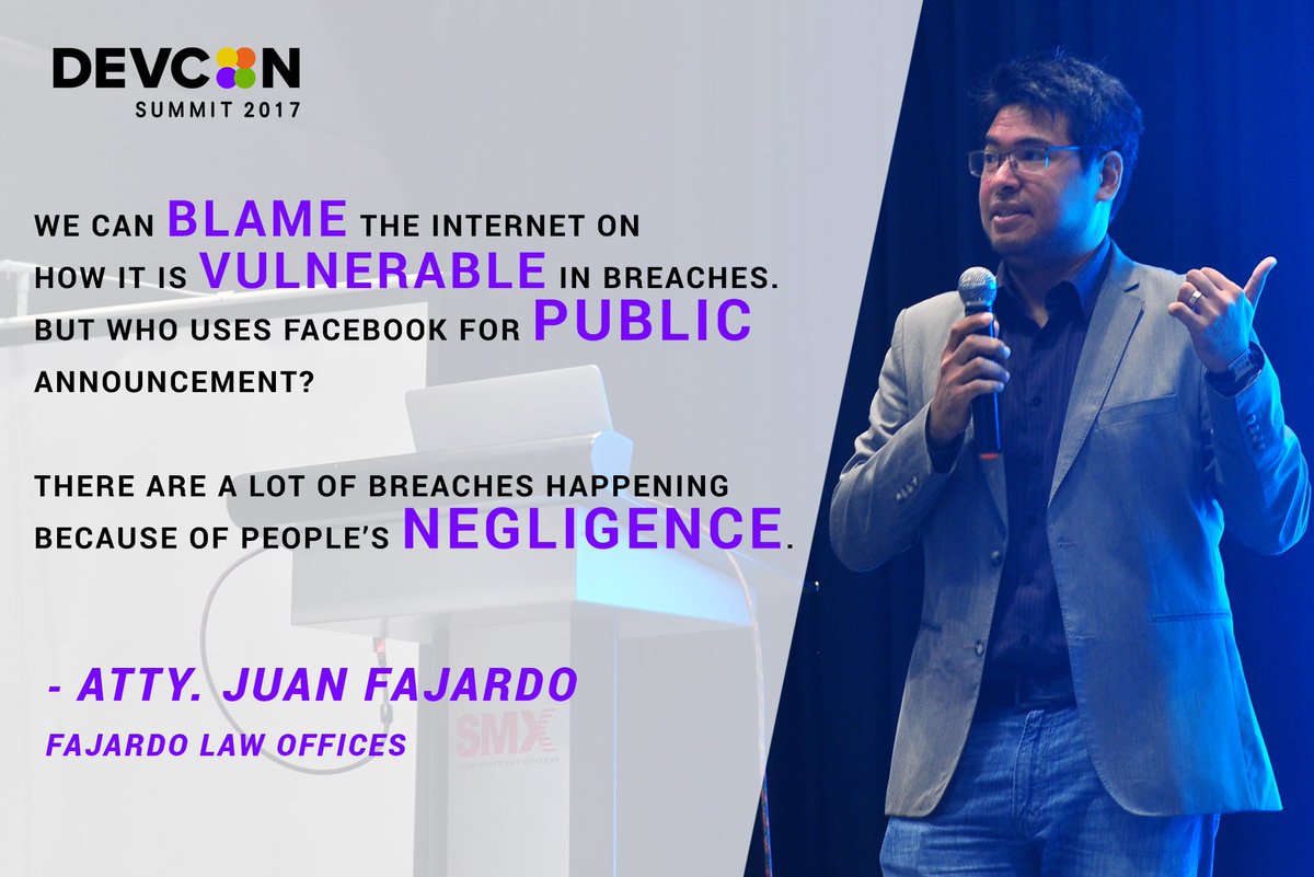 DEVCONPH's tweet photo. Atty. Juan Fajardo (Fajardo Law Offices) on "Data Privacy for Business".
#DEVCONSummit2017
#ChangingTheGamePH https://t.co/Q3wOuztRoJ