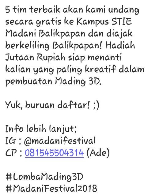 INFO PENTING!✌

#LombaMading3D
#MadaniFestival2018