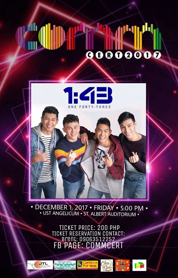 CommCert's tweet photo. Hindi himala ang lahat ng ito bes! π Siguradong mabibighani ka sa isang sulyap ng #143band sa darating na #CommCert2017 π
Ano pang hinihintay mo? Bigyang kulay ang unang araw ng Disyembre mo!
πTicket inquiries:
Brent: 09063512252 https://t.co/T71sol9tZV