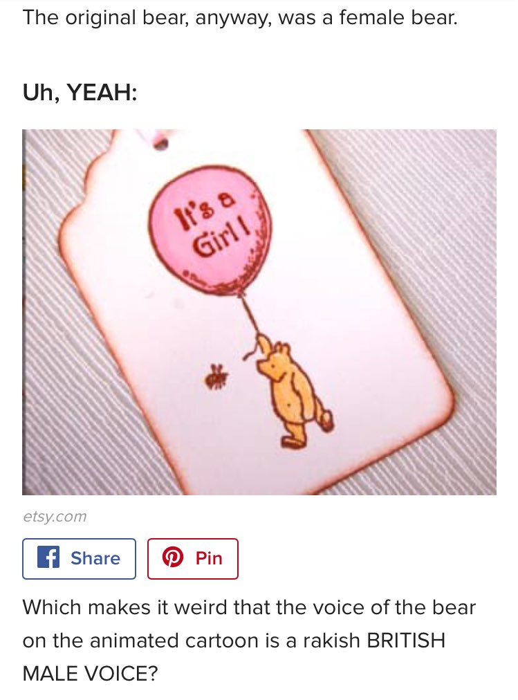 MissAwSam's tweet photo. But I frigging did research and realized pooh bear has been a GIRL this whole entire time ... even though he is voiced by a raspy english MAN!!! #childhooddestroyed #shook 😱 https://t.co/a9f4dgHSJN