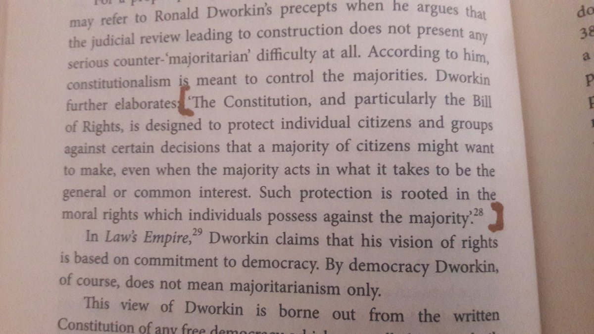 kdrajagopal's tweet image. J. Asok Ganguly&apos;s treatise refers to Ronald Dworkin on the &apos;counter-majoritarian&apos; nature of judicial review. A fitting response to govt&apos;s oft-repeated argument in SC that Aadhaar is a problem affecting the fundamental rights of an &quot;elite few&quot;