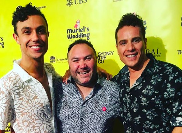 Had an absolute ball at #murielswedding at the <a href="/SydneyTheatreCo/">SydneyTheatreCompany</a>! A triumph in Aussie musical theatre. Here I am beaming with my two fave boys in the cast, <a href="/TomSharah/">Tom Sharah</a> and @luigilucente - DON'T MISS OUT!!