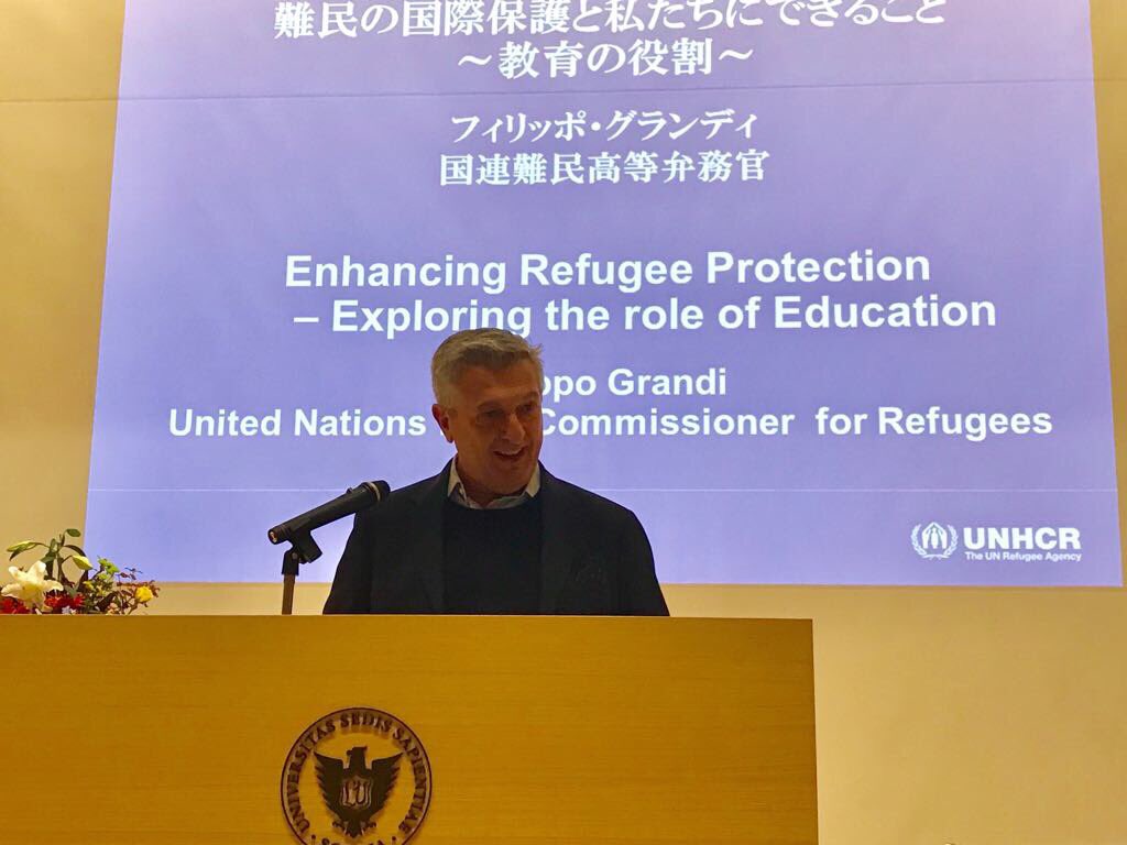 FilippoGrandi's tweet image. Speaking about refugee education with students, faculty &amp;amp; civil society at Tokyo’s @SophiaUniv_ENG. Encouraging Japan to expand resettlement &amp;amp; scholarship programmes for refugees.