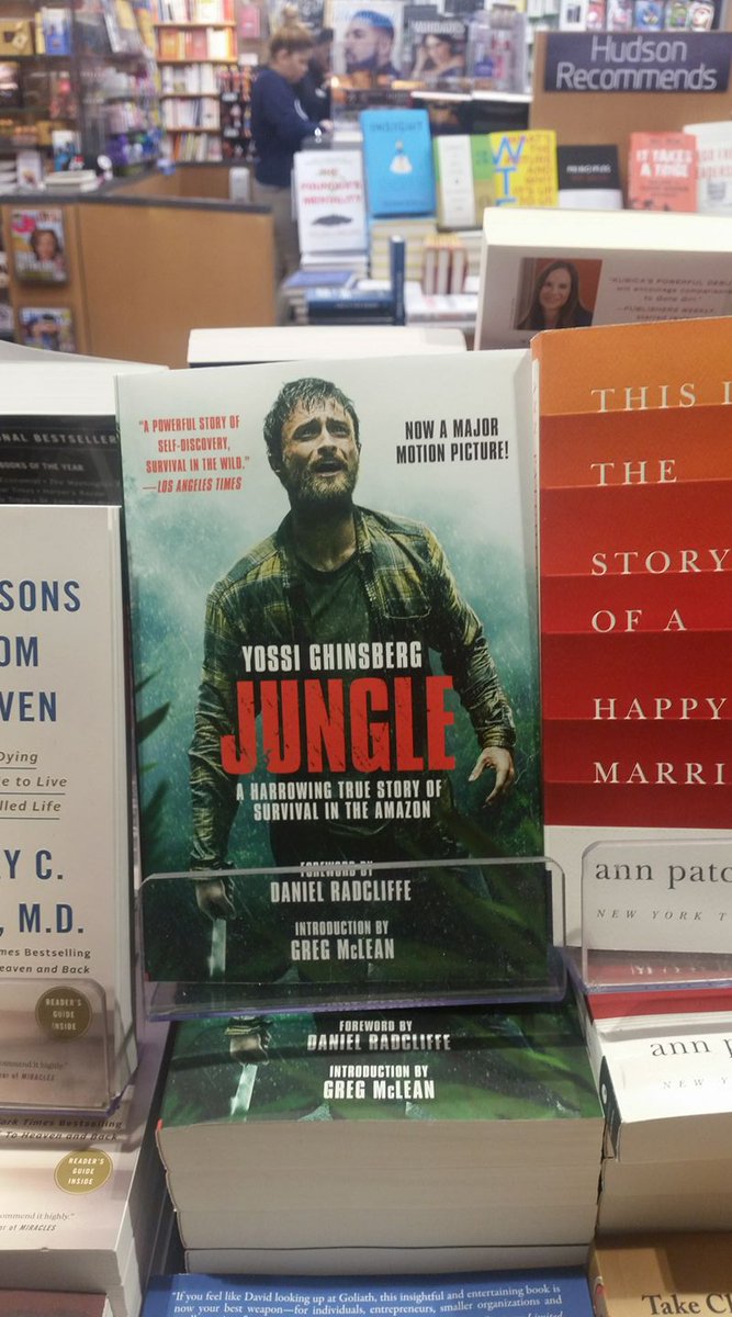 yossi_ghinsberg's tweet photo. As seen at Penn Station New York - a new movie edition of 'Back from Tuichi' aka 'Jungle' - the new book comes with a preface by Daniel Radcliffe - an introduction by Greg Mclean - and new acknowledgment by me. Honored!. https://t.co/nsryppKGR4