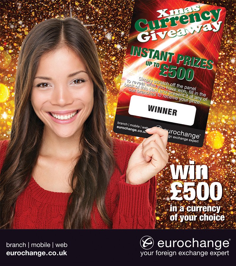 With every currency purchase at @Eurochange you’ll receive a free Xmas Currency Giveaway scratch card. Every scratch card has a prize from £500 in a currency of your choice to discount vouchers!

Complete your details and hand to a sales adviser in store to claim your prize.