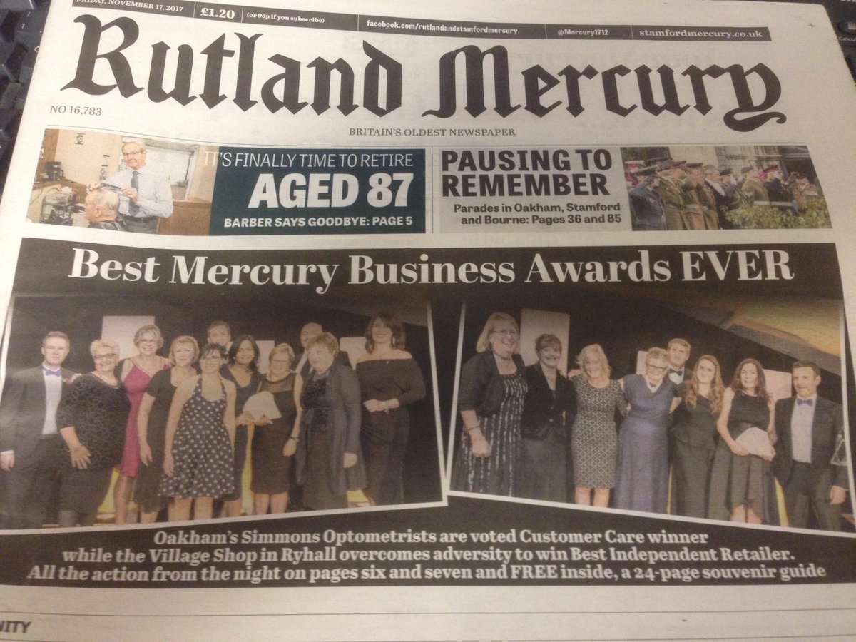 SimmonsOptoms's tweet photo. FRONT PAGE! We can't believe it's been a week already since we won the Customer Care award - thank you so much for voting for us! #mercbizawards #oakham https://t.co/Gt7x1BYy2K