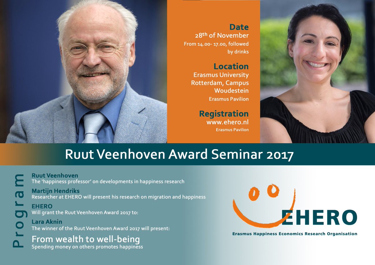 EHERO (@ehero_eur) on Twitter photo We're happy to announce that dr. Lara Aknin <a href="/lbaknin/">Lara Aknin</a> is the winner of the Veenhoven Award 2017! You're all invited to the award ceremony on November 28th, with lectures by prof. dr. Veenhoven, happiness researcher Martijn Hendriks & of course dr. Aknin: bit.ly/2yJzdyX. We're happy to announce that dr. Lara Aknin <a href="/lbaknin/">Lara Aknin</a> is the winner of the Veenhoven Award 2017! You're all invited to the award ceremony on November 28th, with lectures by prof. dr. Veenhoven, happiness researcher Martijn Hendriks & of course dr. Aknin: bit.ly/2yJzdyX.