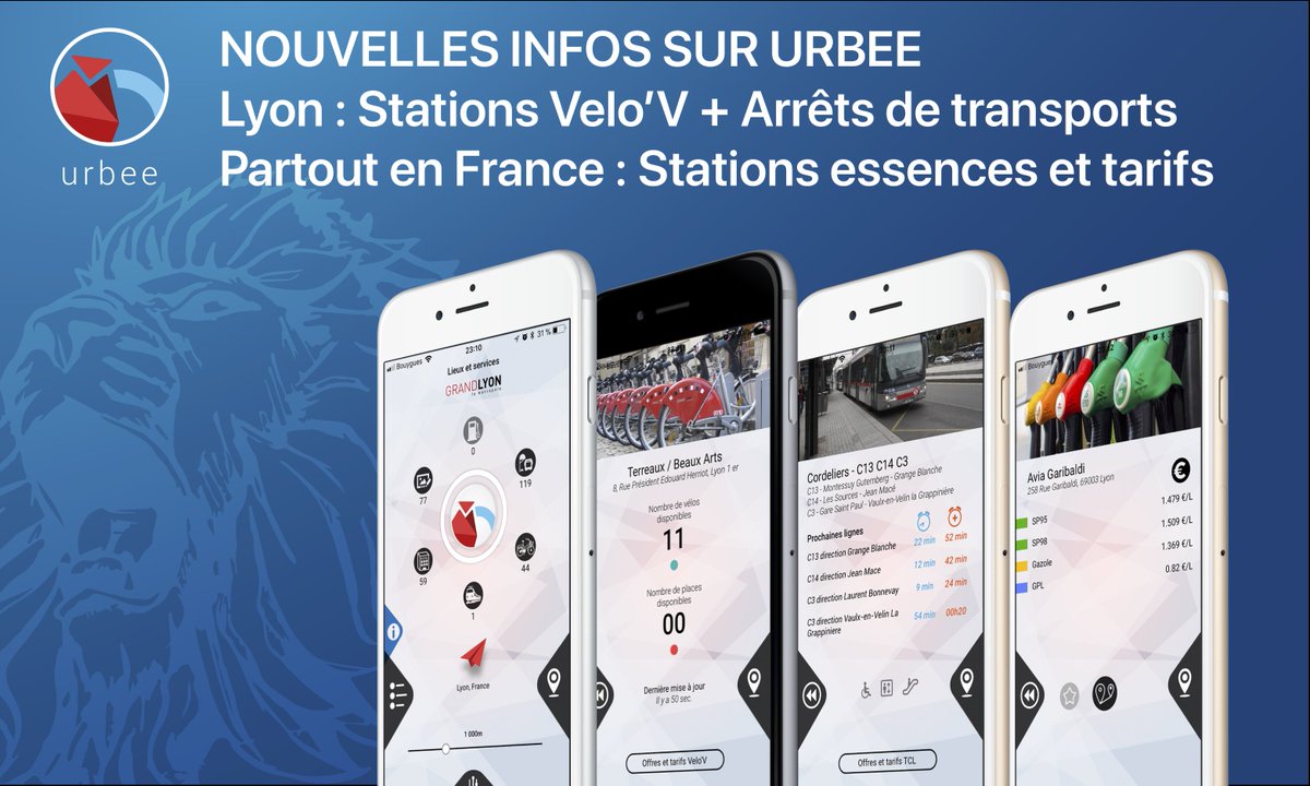 UrbeeSystem's tweet photo. Cette semaine, une petite #maj est dispo sur #ios pour #Urbee 😉 Retrouvez sur le @grandlyon les #Velov + arrêts de #transport en temps réel et #partout ailleurs les stations de #carburant avec leurs #tarifs. Toujours sur 1 seule #app : https://t.co/ihYT0X60aG https://t.co/uVrsrmZ5QD