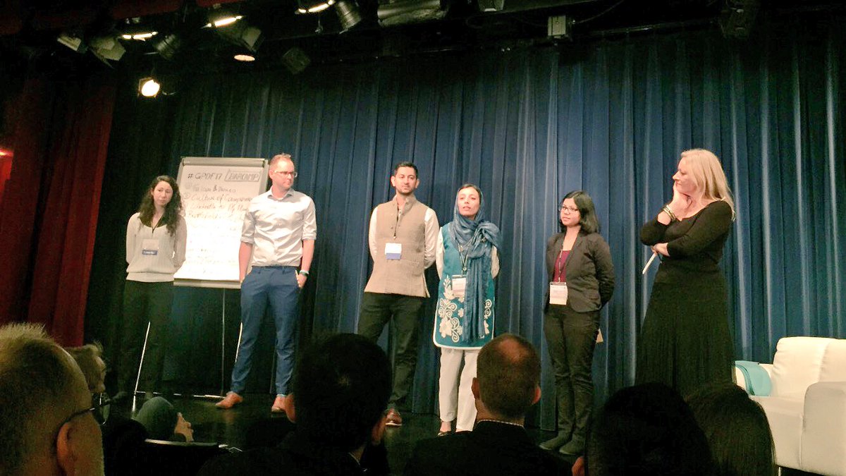 ForvisMazarsGrp's tweet photo. #PDC17 finalists pitching on the famous stage of the Kabarett Simpl @GDruckerForum https://t.co/KrB5jAiTO8