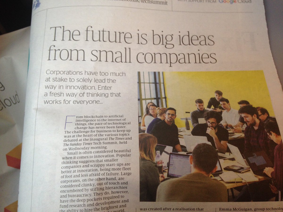NatashaBEvans's tweet photo. "Smaller companies and scrappy start-ups are better at innovation, being more fleet of foot and less afraid of failure" - (The Times). #studentbecomesthemaster #EDA @Dan_ESpark @Team_JWA @LornaBlackett @ESparkGlobal https://t.co/xDuuuNz6yJ