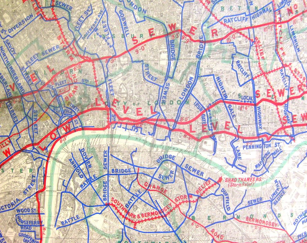 mappluk's tweet photo. Apparently, it's World Toilet Day today (no, we didn't believe it either). Here's a lovely map of the Central London sewer network, most probably from the 1950s. Hold your nose...! #worldtoiletday #london #sewer #loo #toilet #map https://t.co/y4CfIFapbB