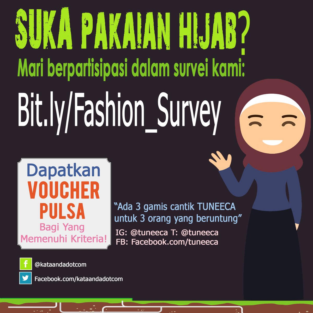 MarkPlus Insight (@mp_insight) on Twitter photo Assalamu’alaikum #Hijaber,
<a href="/MP_Insight/">MarkPlus Insight</a> sedang melakukan survei mengenai kebiasaan dan kebutuhan Anda terhadap pakaian #hijab. Mari isi #survei di link ini: Bit.ly/Fashion_Survey
Ada #hadiah #PulsaTelepon dan #doorprize dari <a href="/tuneeca/">Tuneeca</a> Ditunggu ya. Terimakasih. <a href="/the_marketeers/">Marketeers</a> Assalamu’alaikum #Hijaber,
<a href="/MP_Insight/">MarkPlus Insight</a> sedang melakukan survei mengenai kebiasaan dan kebutuhan Anda terhadap pakaian #hijab. Mari isi #survei di link ini: Bit.ly/Fashion_Survey
Ada #hadiah #PulsaTelepon dan #doorprize dari <a href="/tuneeca/">Tuneeca</a> Ditunggu ya. Terimakasih. <a href="/the_marketeers/">Marketeers</a>
