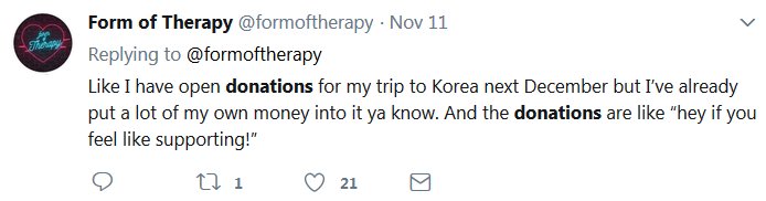 he is currently in South Korea, and had opened donations for "endeavors" in SK that would supposedly be for FOT. he spoke in streams about how broke he was, and how he was going to korea broke. well, fuck, i wish i was 2K worth of won broke.