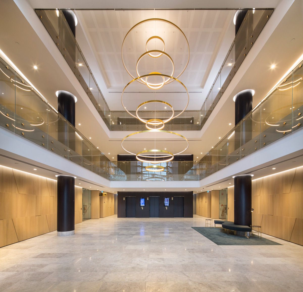 Glassworks_Aust's tweet photo. #Balustrade and #fixtures looking #onpoint at this #corporateoffice in Vic Gardens using Glassworks' #SEFAR mesh laminated glass and bronze fixtures. Custom #lightfeature came up a treat too! #australianarchitecture #interiordesign #melbournearchitecture #melbourneoffices https://t.co/hlqSGrvLq8
