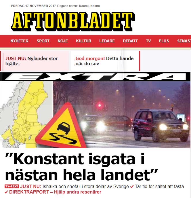 anniesandqvist's tweet photo. Igår utfärdades varningar för #ishalka i stora delar av landet. Kör försiktigt! #väder #halka #vinter #näraftonbladetlyckasmedrubriken https://t.co/DIr2Bwac1l