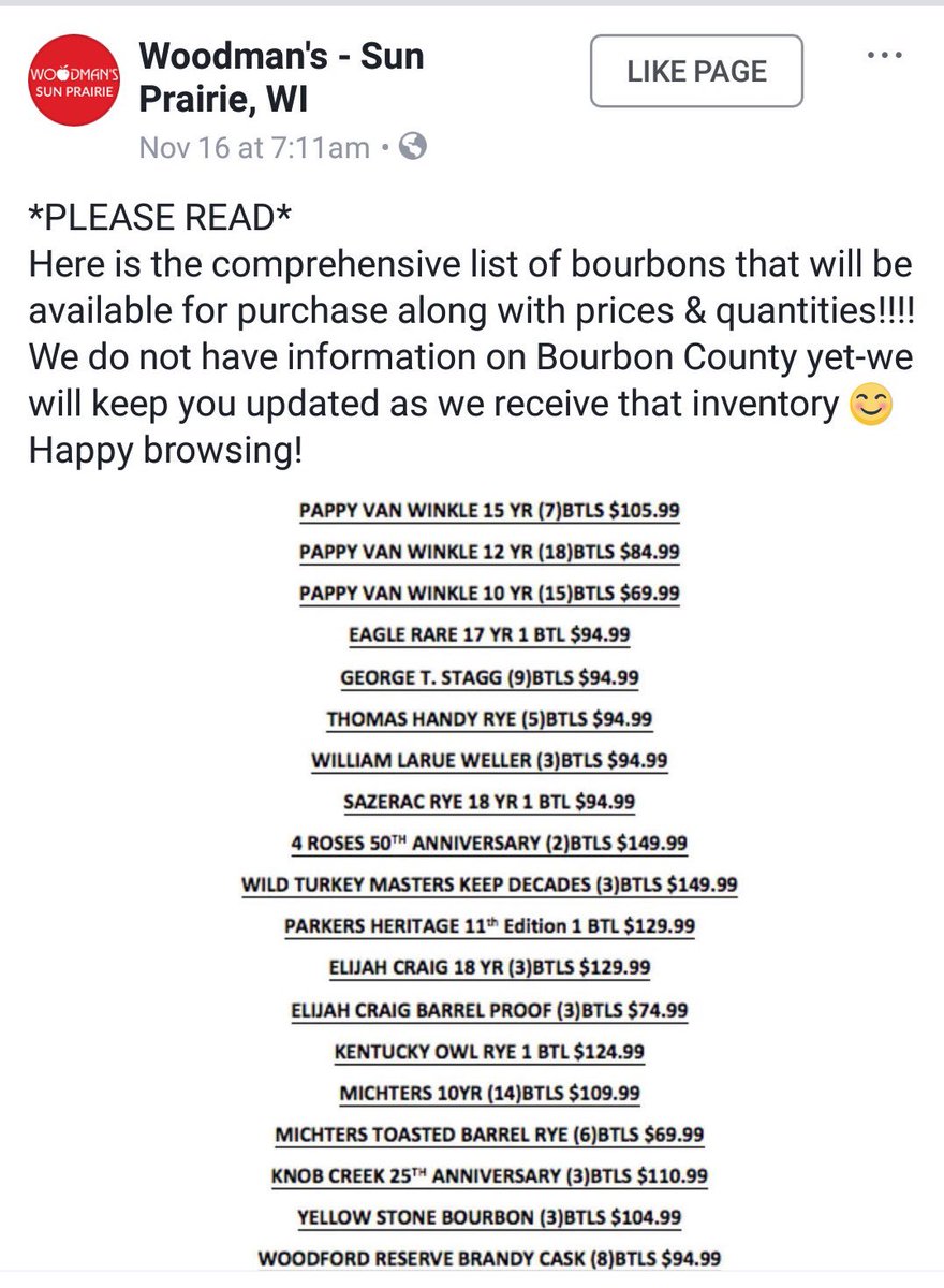 pappytracker's tweet image. Woodman’s market in Sun Prarie, WI has some interesting #PappyVanWinkle and other rare bourbon offerings! Check their Facebook page for more info.
