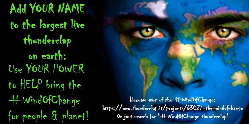 Team4Nature's tweet photo. PEOPLE-POWER has made this the BIGGEST live thunderclap on earth! 

Please SUPPORT, if YOU haven't &amp; RT if YOU have, to HELP it pass 13 MILLION social reach by MIDNIGHT TONIGHT:
https://t.co/EUCrx4Gr33

#TogetherWeCan bring the #WindOfChange for PEOPLE &amp; PLANET! 👨‍👩‍👦‍👦💕🌍 https://t.co/oVbRXgkpYg