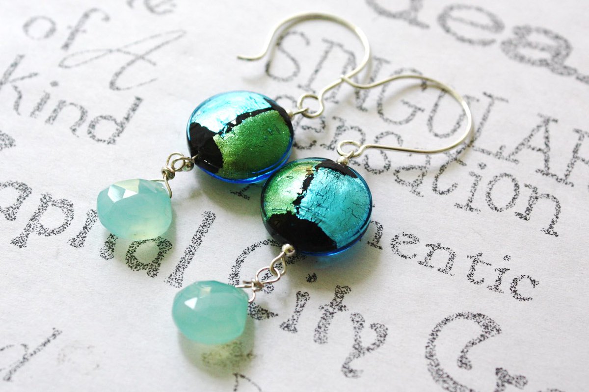 Blue and Green Murano Glass Earrings  Sea Foam Sterling Silver… tuppu.net/789d7237 #Jetteam #MuranoBeadEarrings